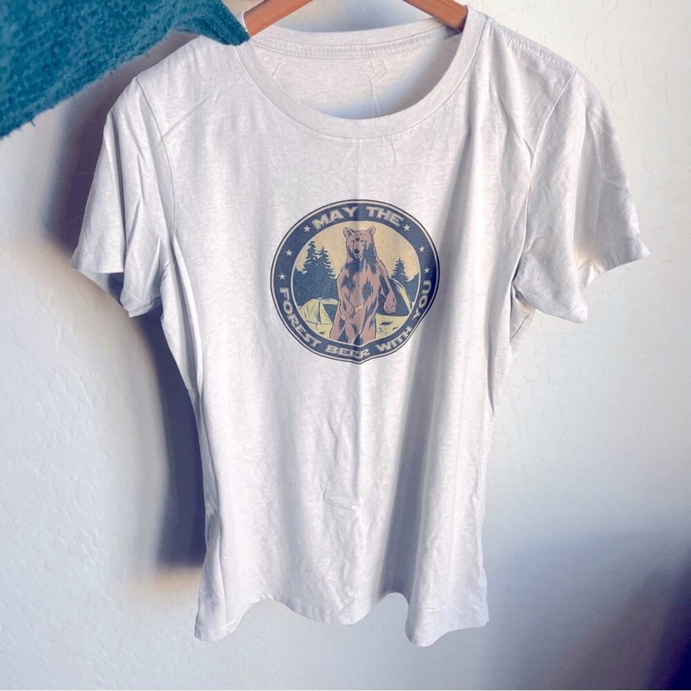 May the Forest Beer with You Graphic Tee Bear outdoor camping womens large L